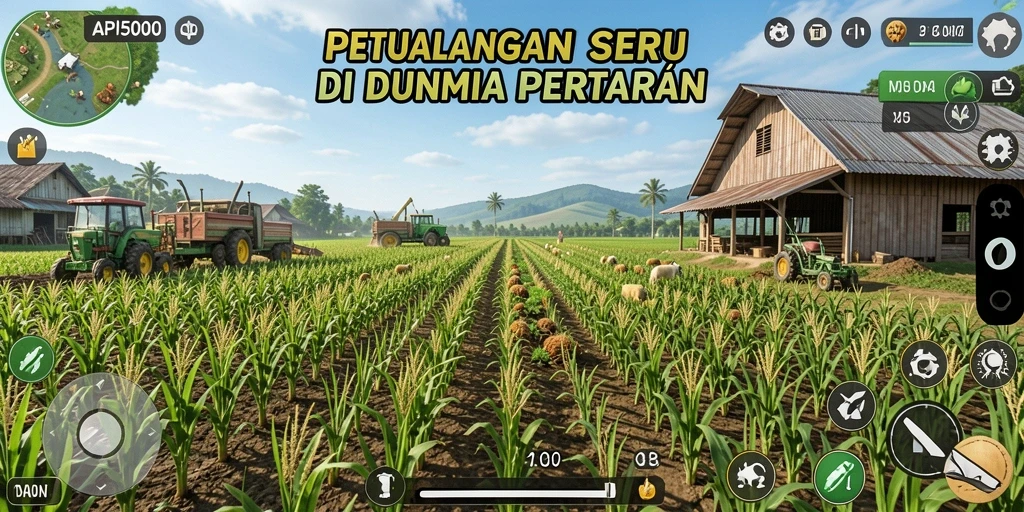 Screenshot API5000 menampilkan aktivitas seru di lahan pertanian.