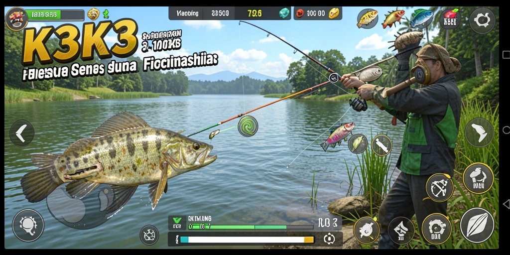 Tangkapan layar menunjukkan gameplay memancing yang seru dan interaktif.