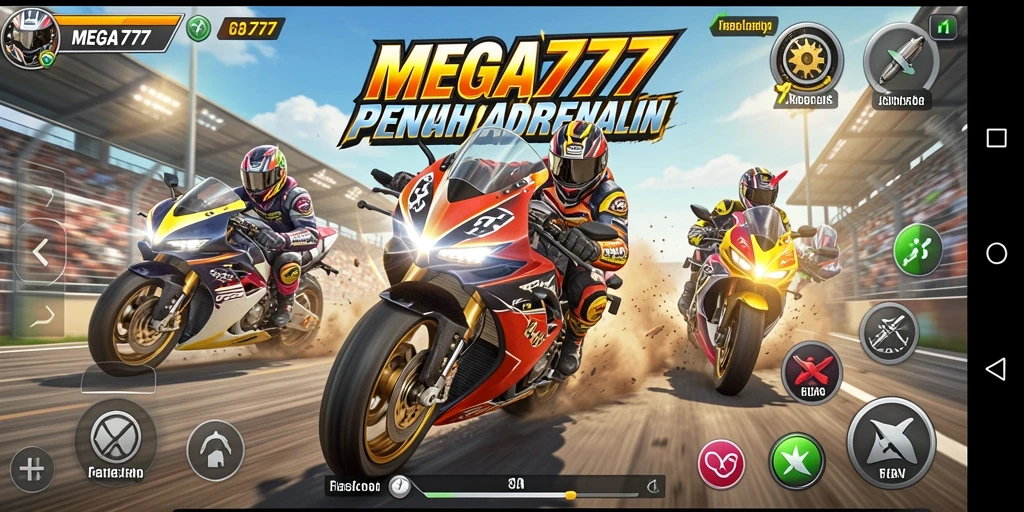 Gameplay seru MEGA777 dengan balapan motor yang menegangkan.