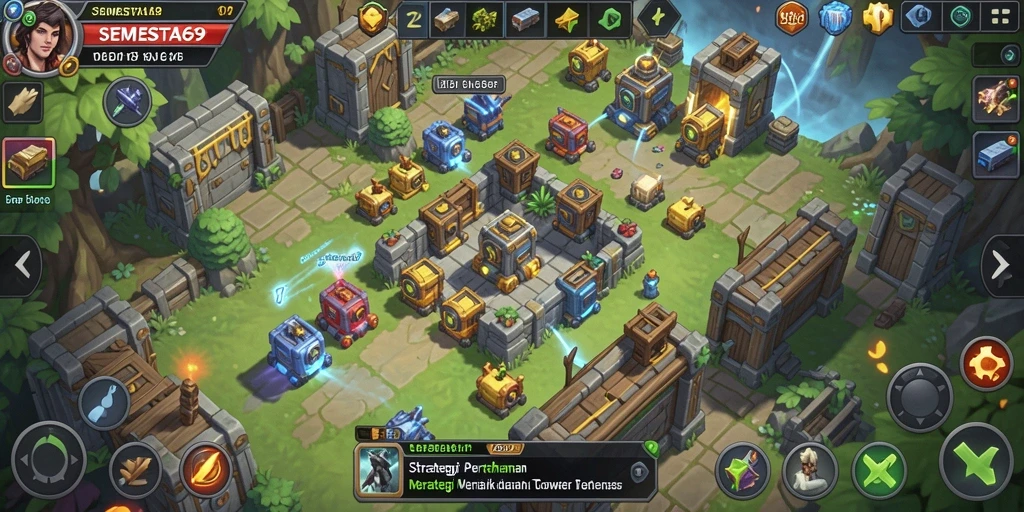Screenshot gameplay SEMESTA69 dalam aksi pertahanan yang intens.
